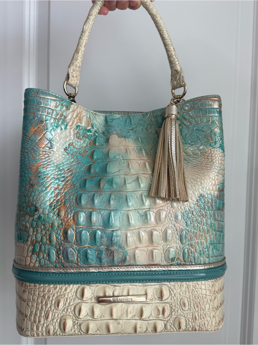 Brahmin Amelia Top Handle Bucket Bag Serendipity Schulz Leather